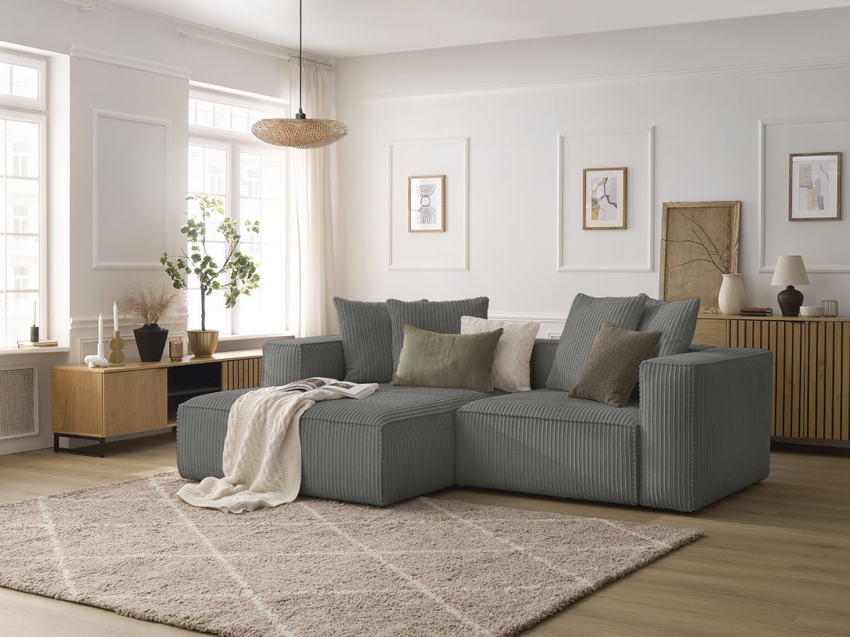 Bobochic Nina Ecksofa Cordsamt Dunkelgrau Ecke links