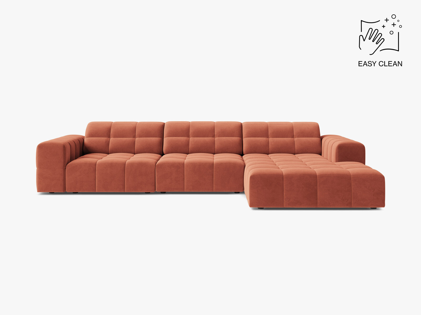 Micadoni Ecksofa Jennifer 4-Sitzer Samt Venus Koralle Rechts