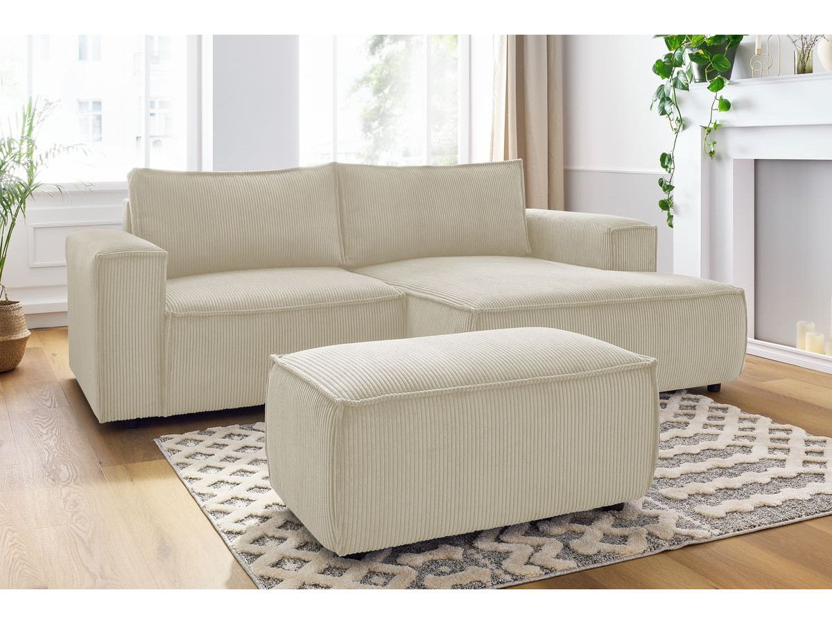 Bobochic Nihad Ecksofa mit Pouf Cordsamt Beige Ecke rechts