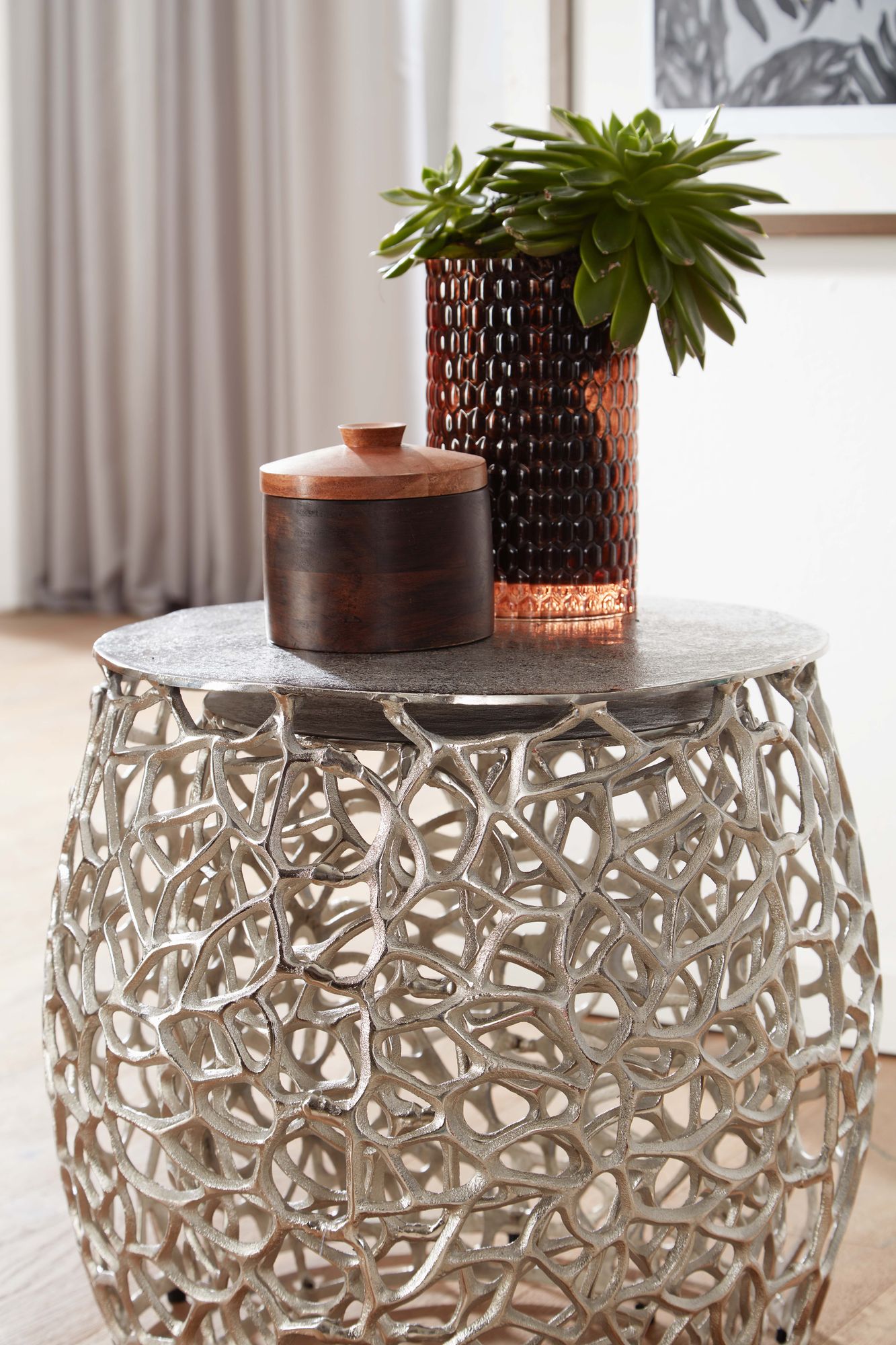 Satztisch 2er-Set Tungudalur Aluminium Silber Ø 46 cm
