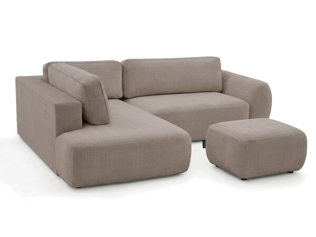 Bobochic Denise Ecksofa mit Schlaffunktion und Bettkasten und Pouf 256 × 197 cm Strukturstoff Taupe Ecke links