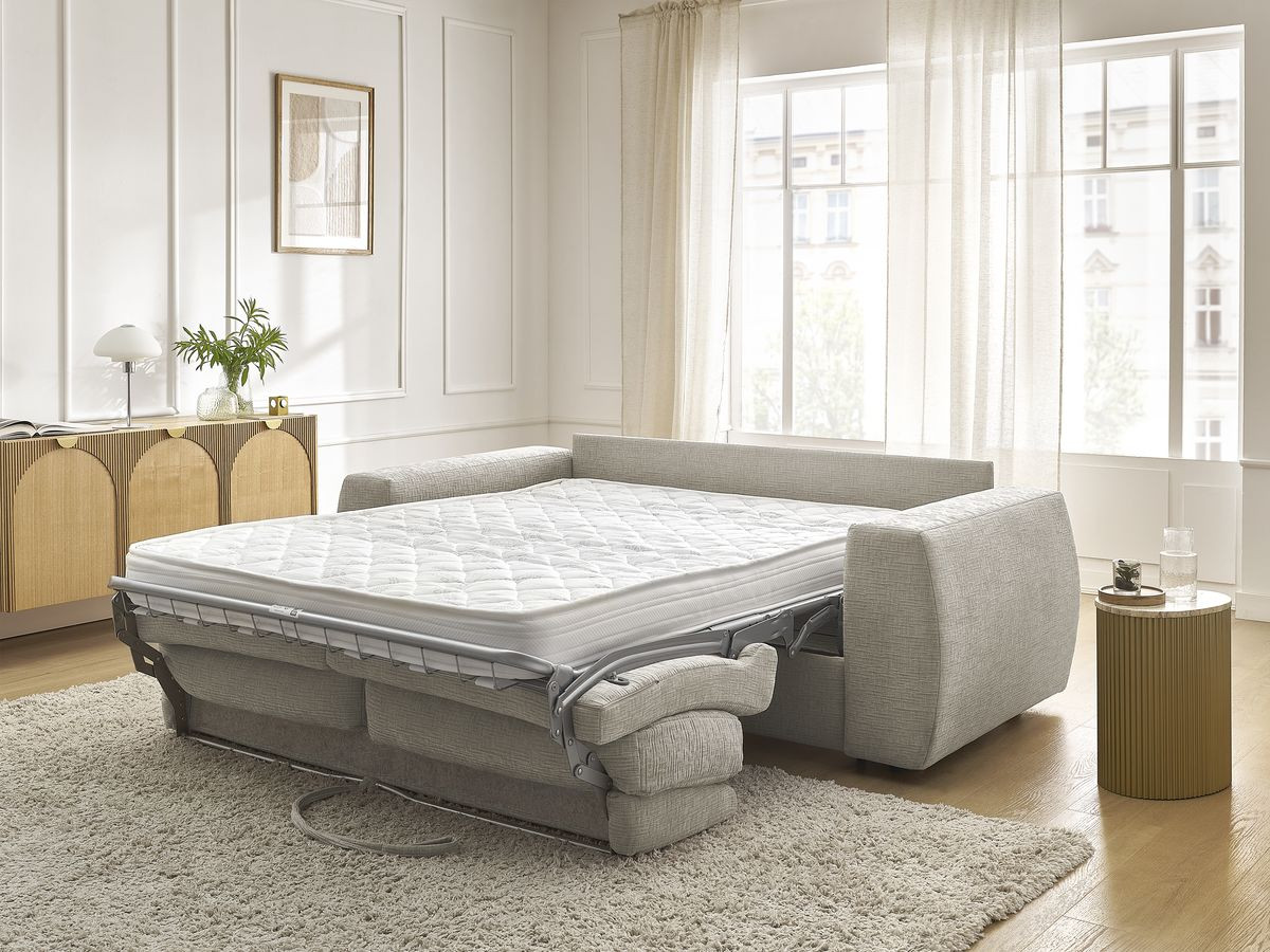 Bobochic Hugo Schlafsofa 3-Sitzer Strukturstoff Beige, Liegefläche 160 × 190 cm