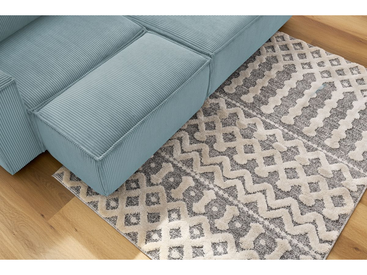 Bobochic Nihad Ecksofa mit Pouf Cordsamt Hellblau Ecke rechts