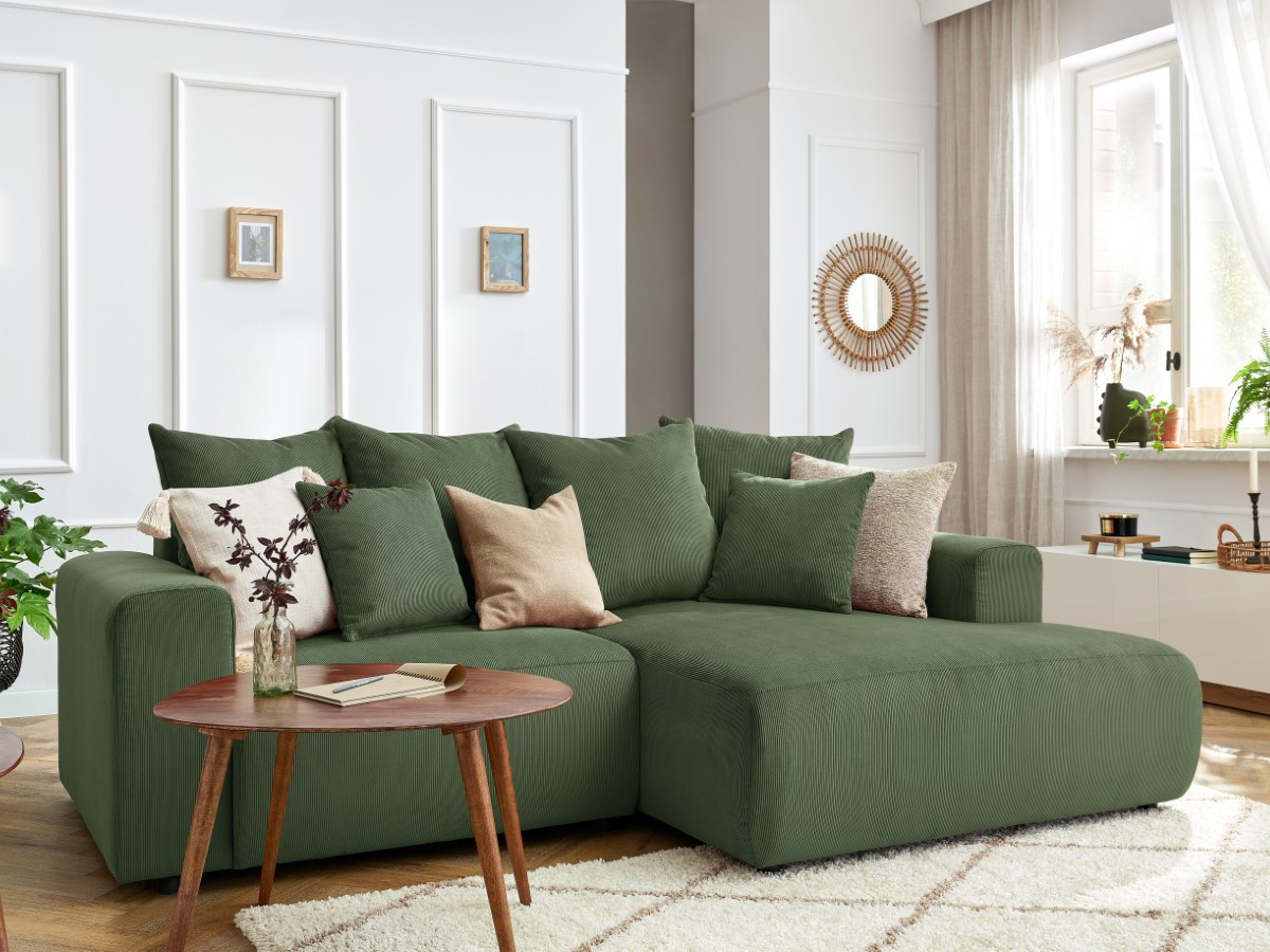 Bobochic Enjoy Ecksofa Cordsamt Grün Ecke rechts