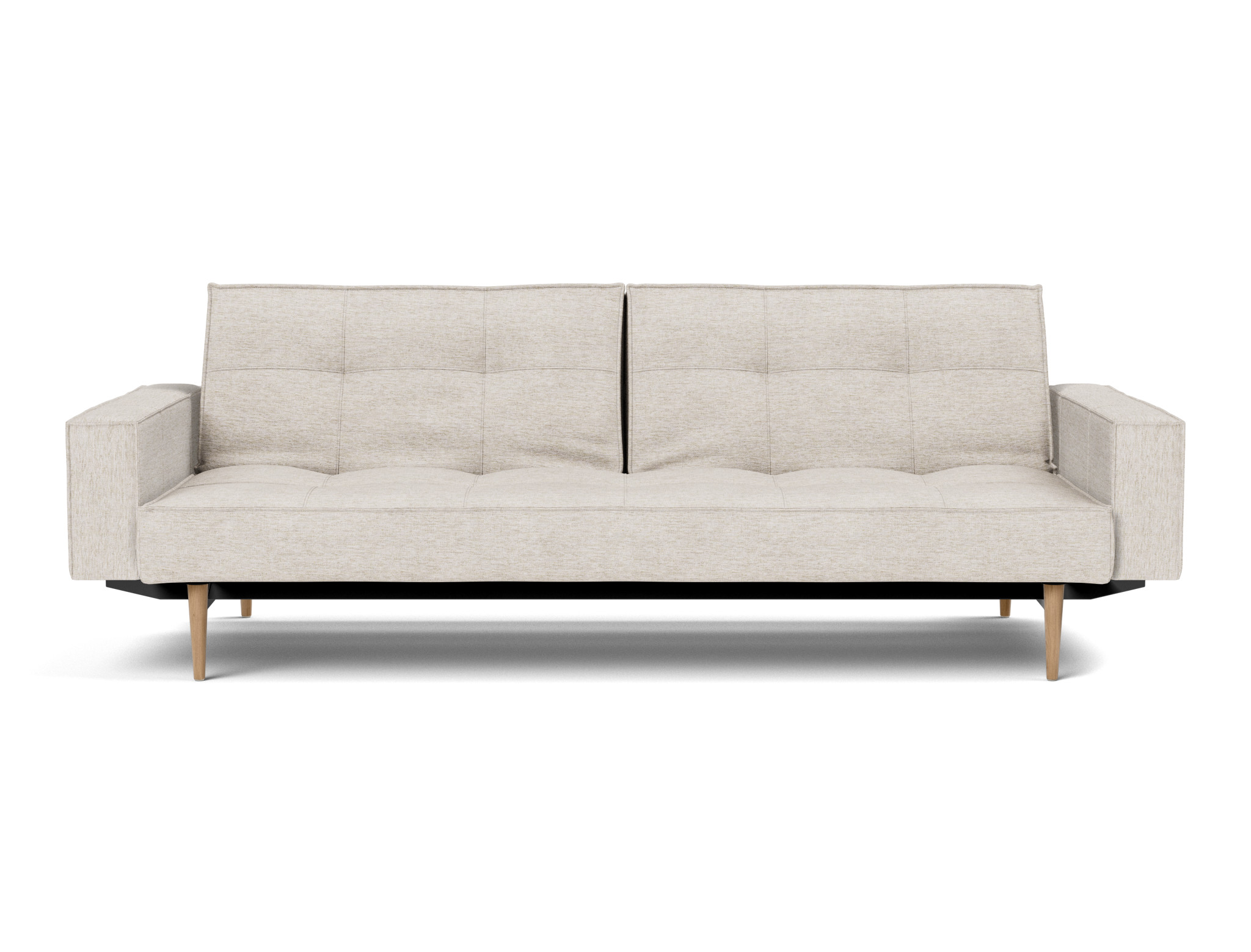 Schlafsofa Splitback mit Armlehnen Chenille Yuveno 470-Natural Beine Styletto Eiche hell