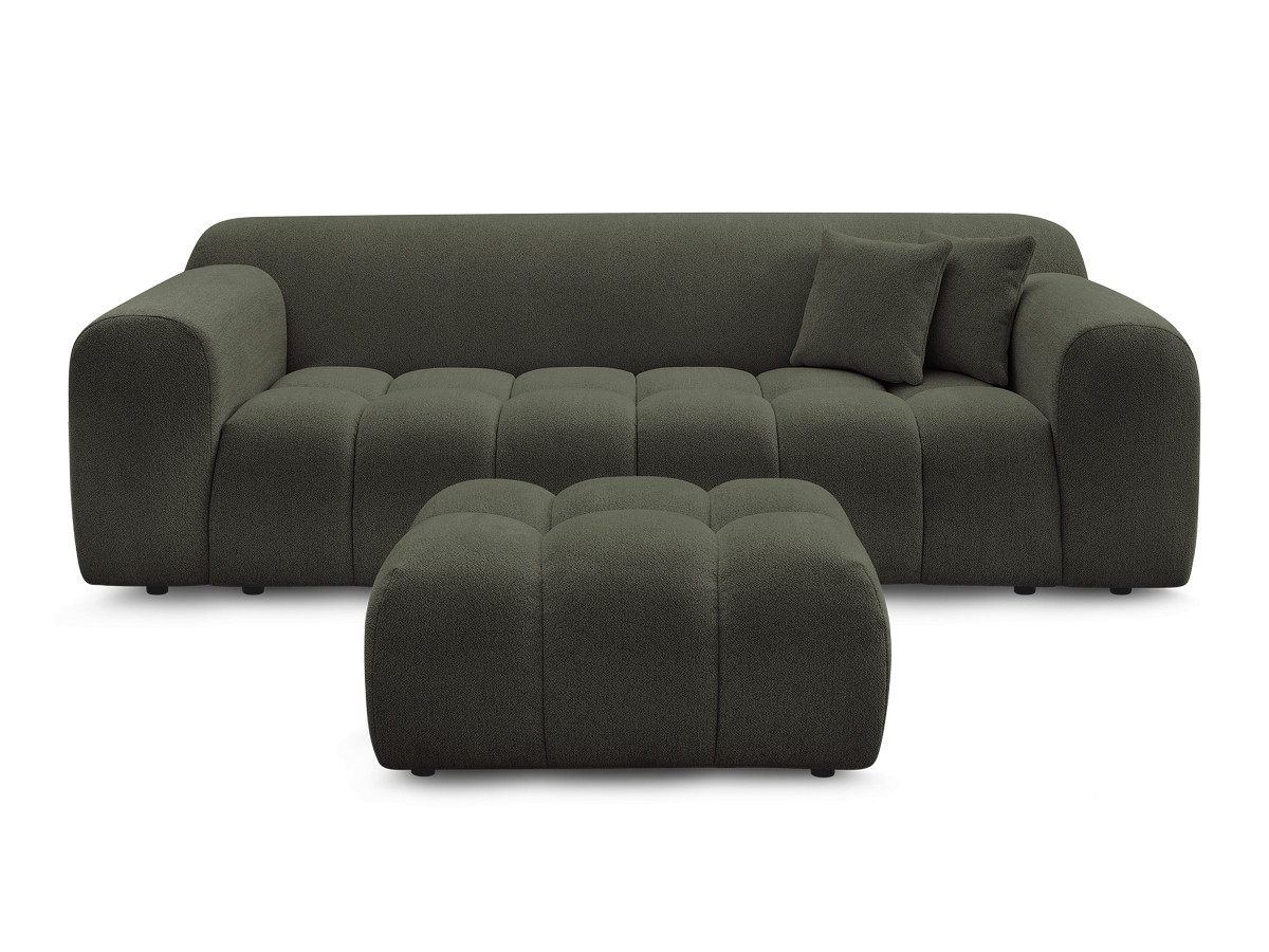 Bobochic Melisse Sofa 3-Sitzer mit Pouf Melange-Stoff Grün