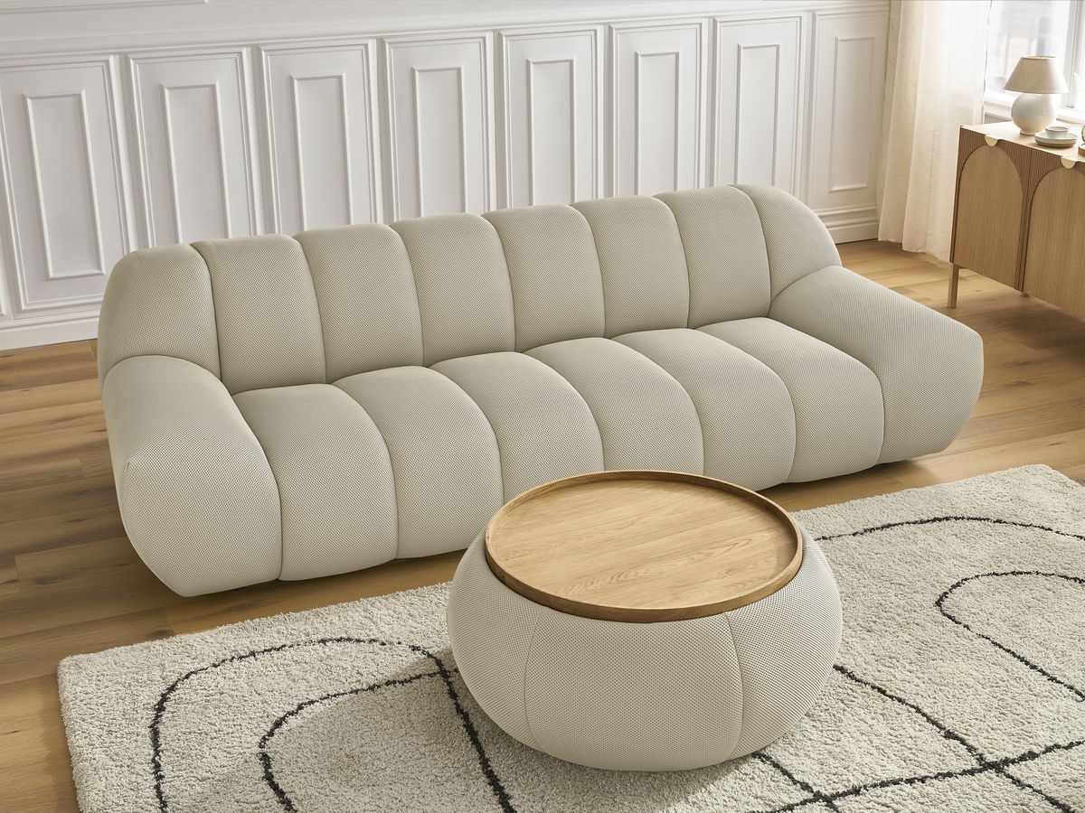 Bobochic Hayden Sofa 3-Sitzer mit Pouf 256 × 107 cm Mesh-Stoff Beige