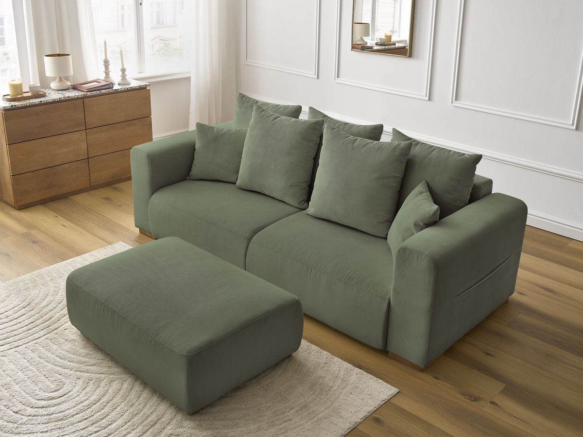 Bobochic Sidonie Sofa 4-Sitzer mit Pouf Cordsamt Grün