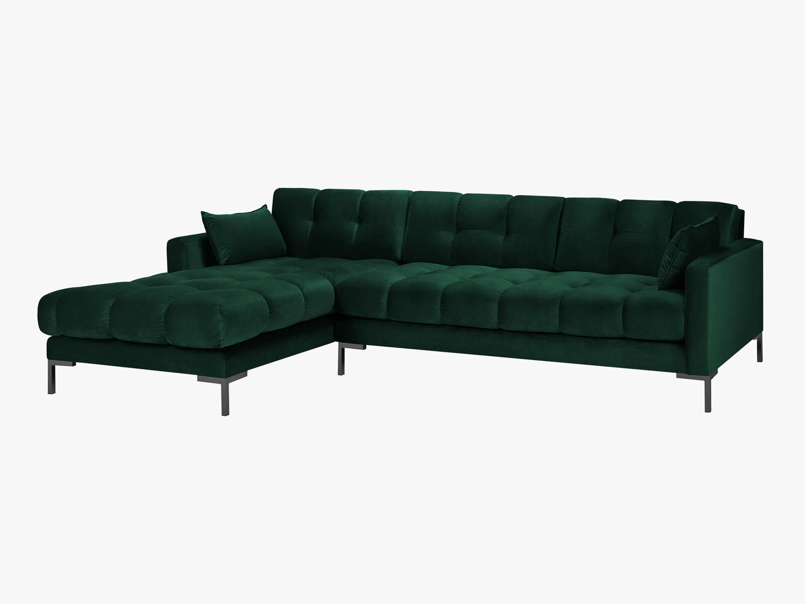 Micadoni Ecksofa Mamaia 5-Sitzer Links Samt Bluvel Flaschengrün schwarze Beine