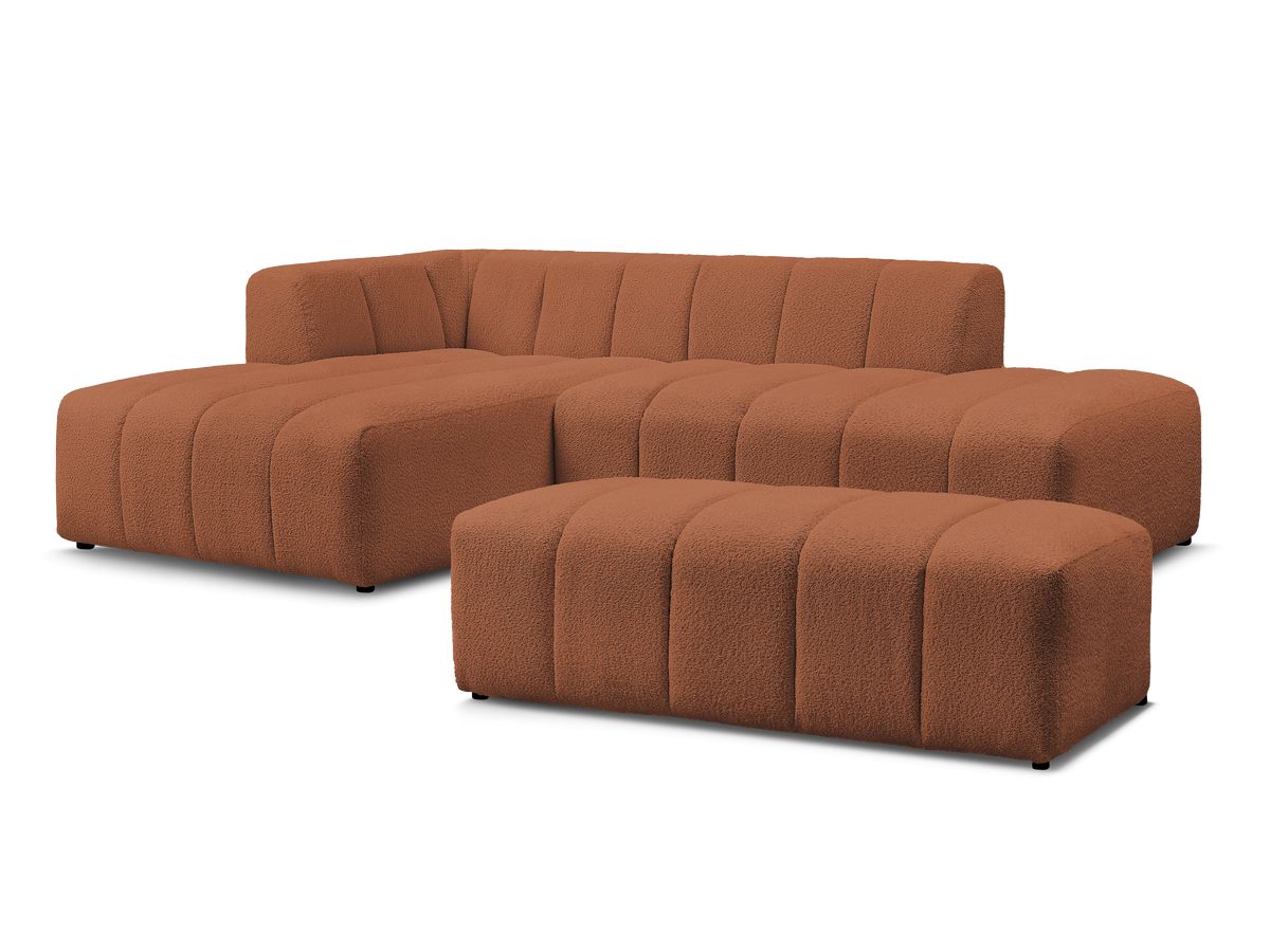 Bobochic Annecy Ecksofa mit Pouf Bouclé-Stoff Orange Ecke links
