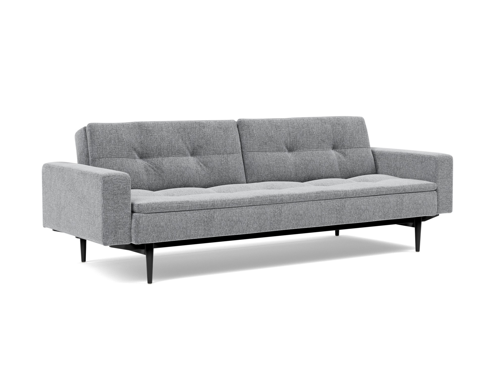 Schlafsofa Dublexo mit Armlehnen Strukturierter Stoff Twist 565-Granite Beine Styletto Eiche schwarz