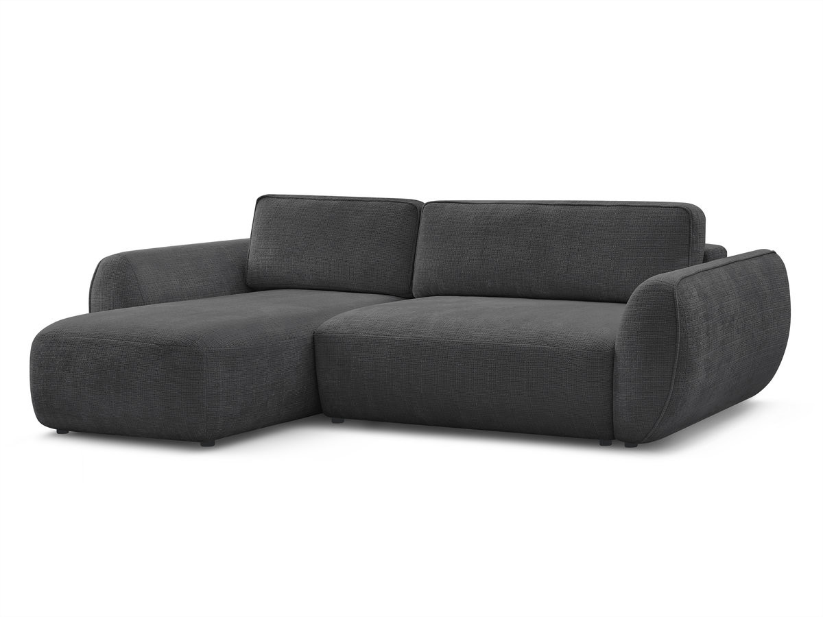 Bobochic Denise Ecksofa mit Schlaffunktion und Bettkasten 258 × 160 cm Strukturstoff Schwarz Ecke links