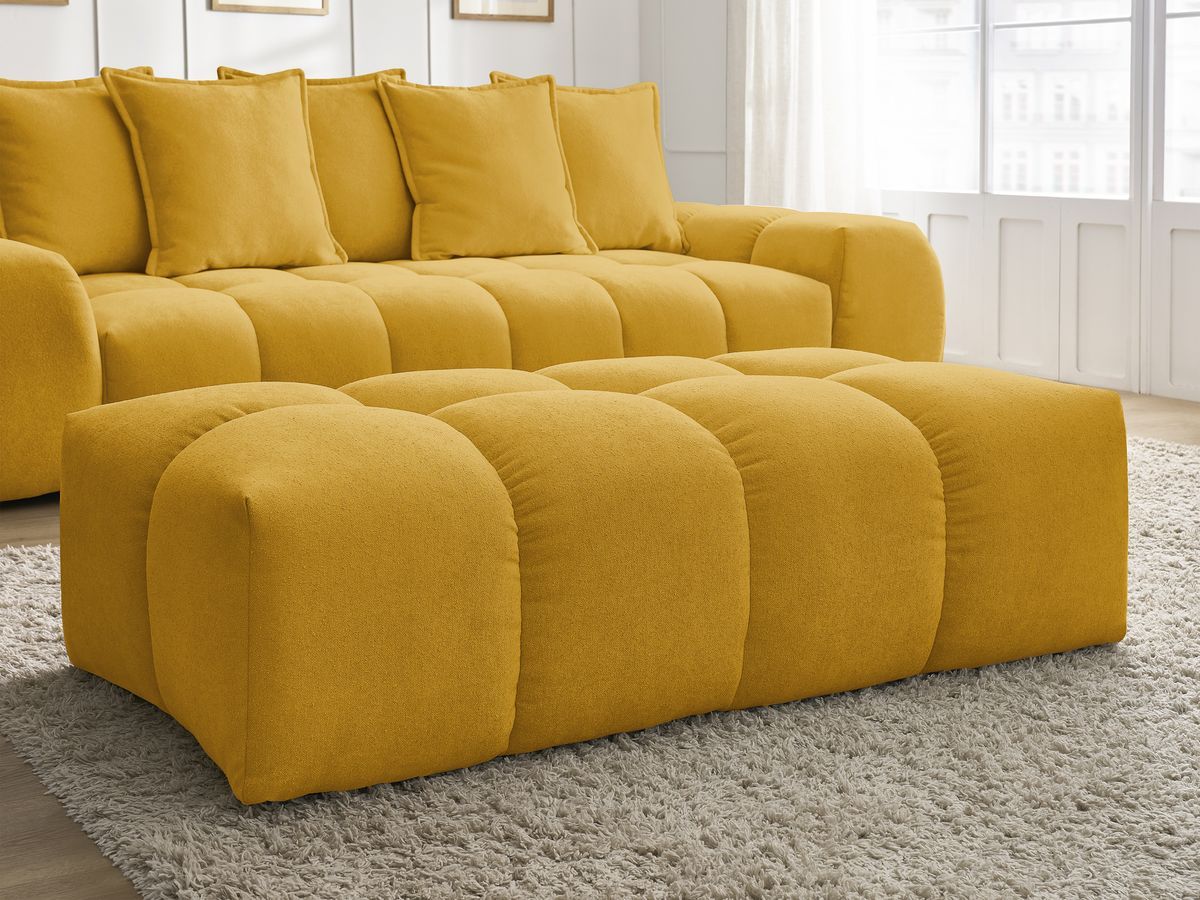Bobochic Everest Sofa 3-Sitzer mit Pouf, 5 Kissen Strukturstoff Gelb