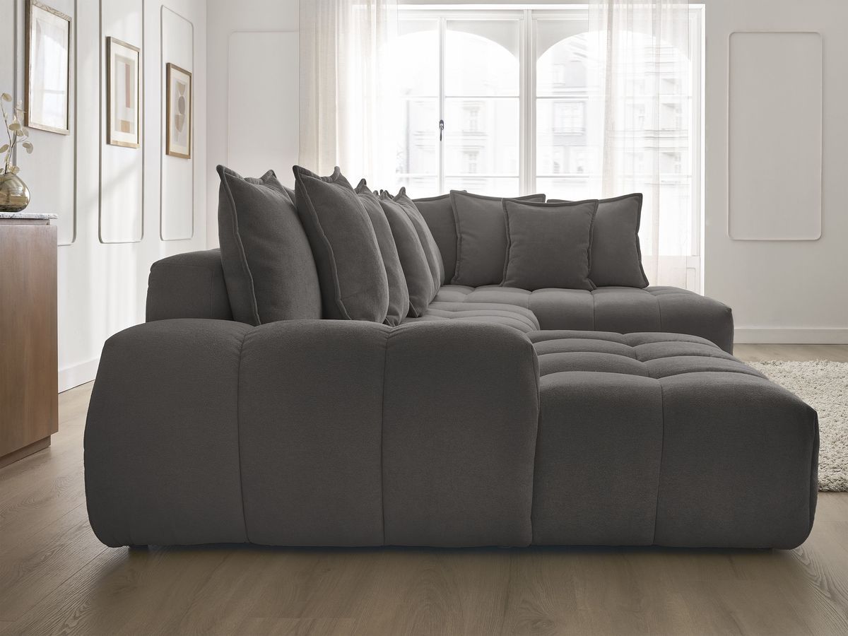Bobochic Everest Wohnlandschaft, 14 Kissen Strukturstoff Dunkelgrau Ecke links