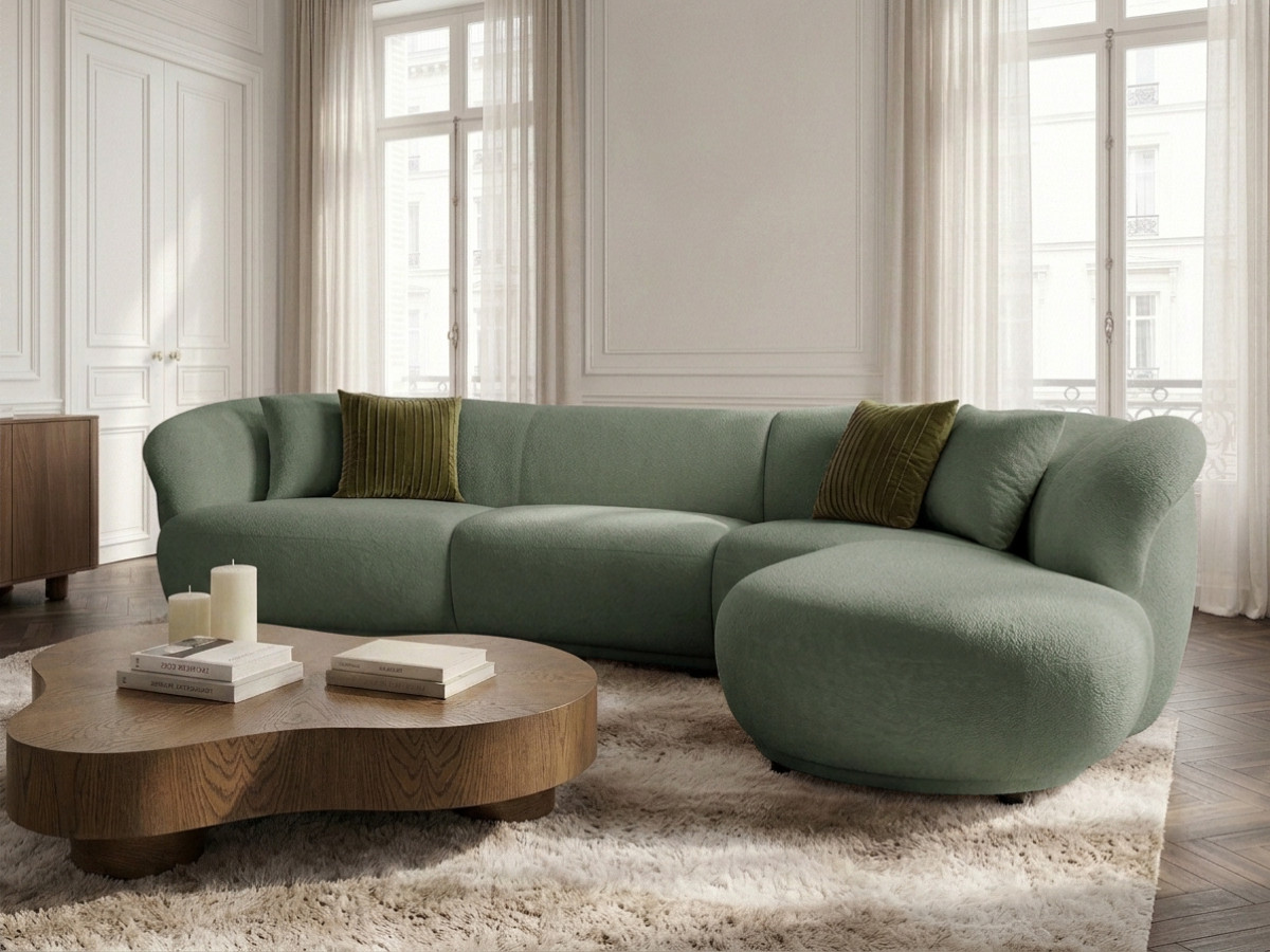Bobochic Nora Ecksofa Chenille Grün Ecke rechts