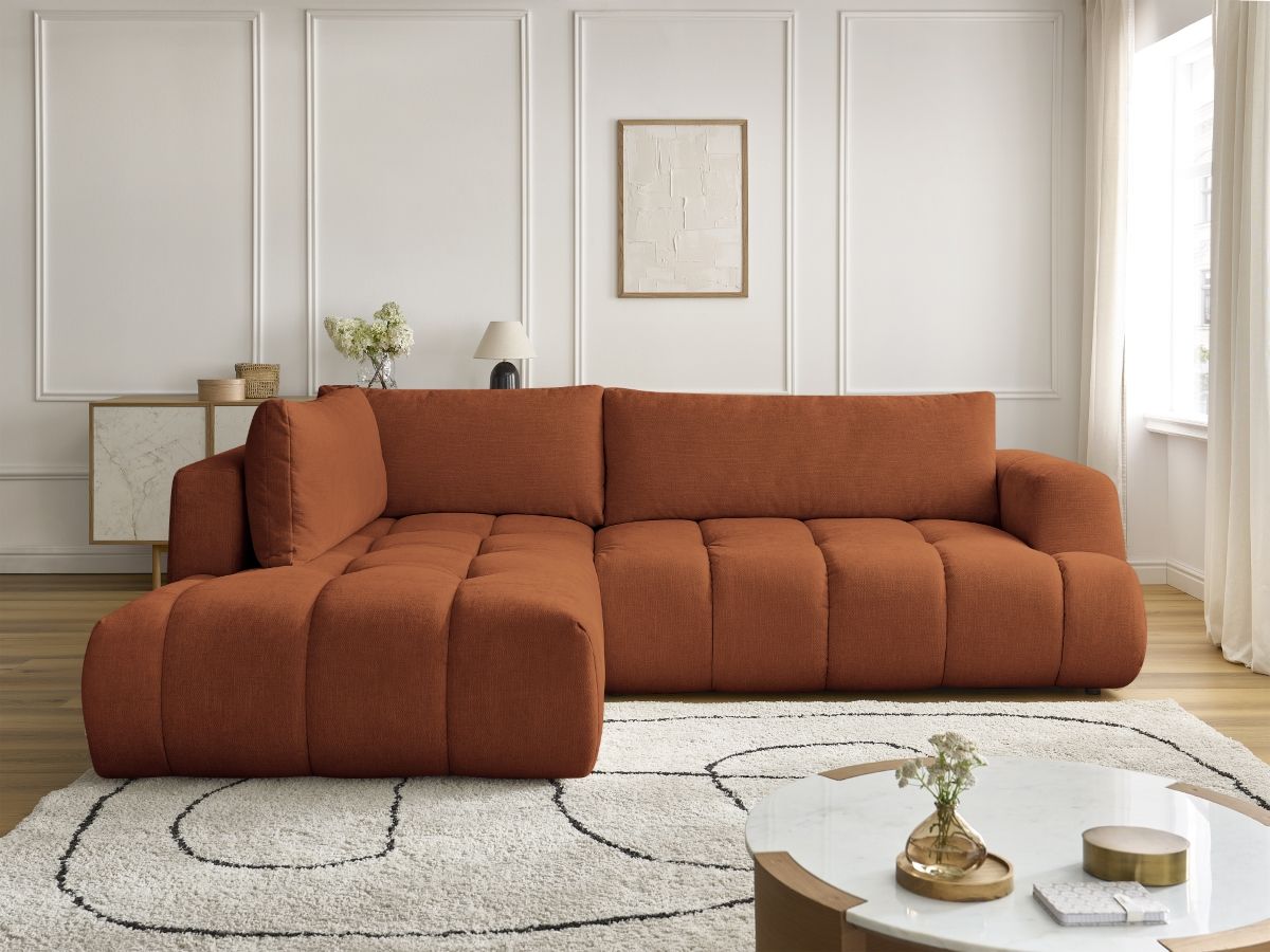 Bobochic Fuji Ecksofa mit Schlaffunktion und Bettkasten 282 × 204 cm Stoff Orange Ecke links