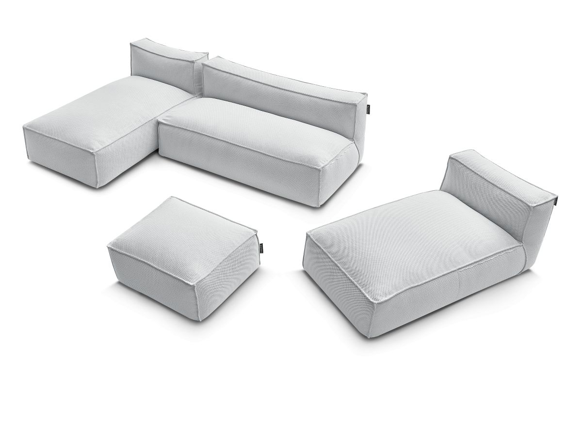 Bobochic Biarritz Gartensofa 4-Sitzer mit Pouf 332 × 168 cm Melange-Stoff Grau