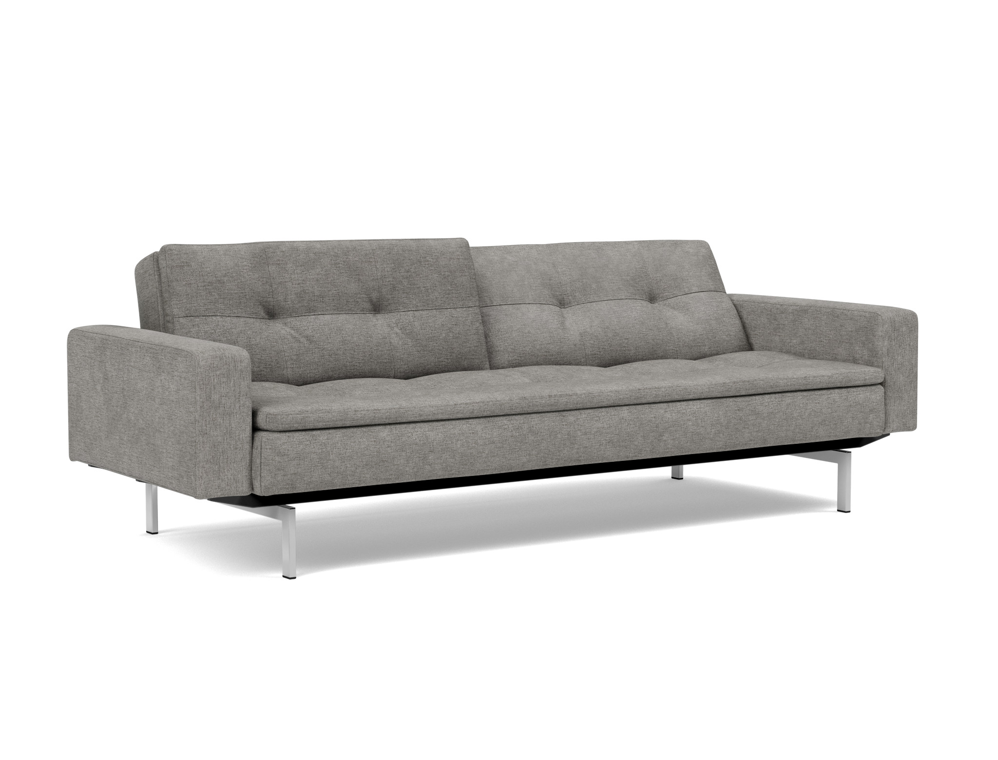 Schlafsofa Dublexo mit Armlehnen Flachgewebe Avella 282-Warm-Grey Beine Chrom