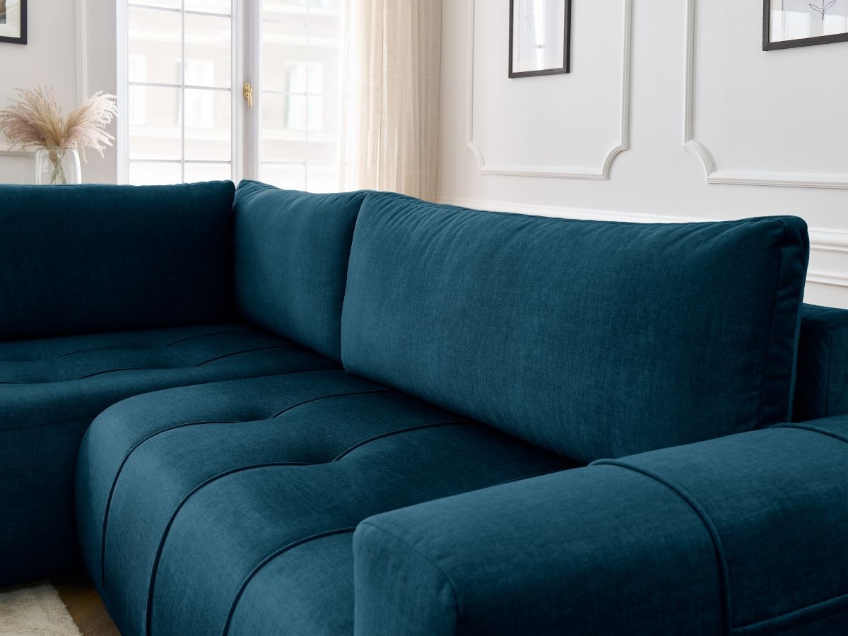 Bobochic Arsene Ecksofa mit Schlaffunktion und Bettkasten 277 × 200 cm Samt Dunkelblau Ecke links