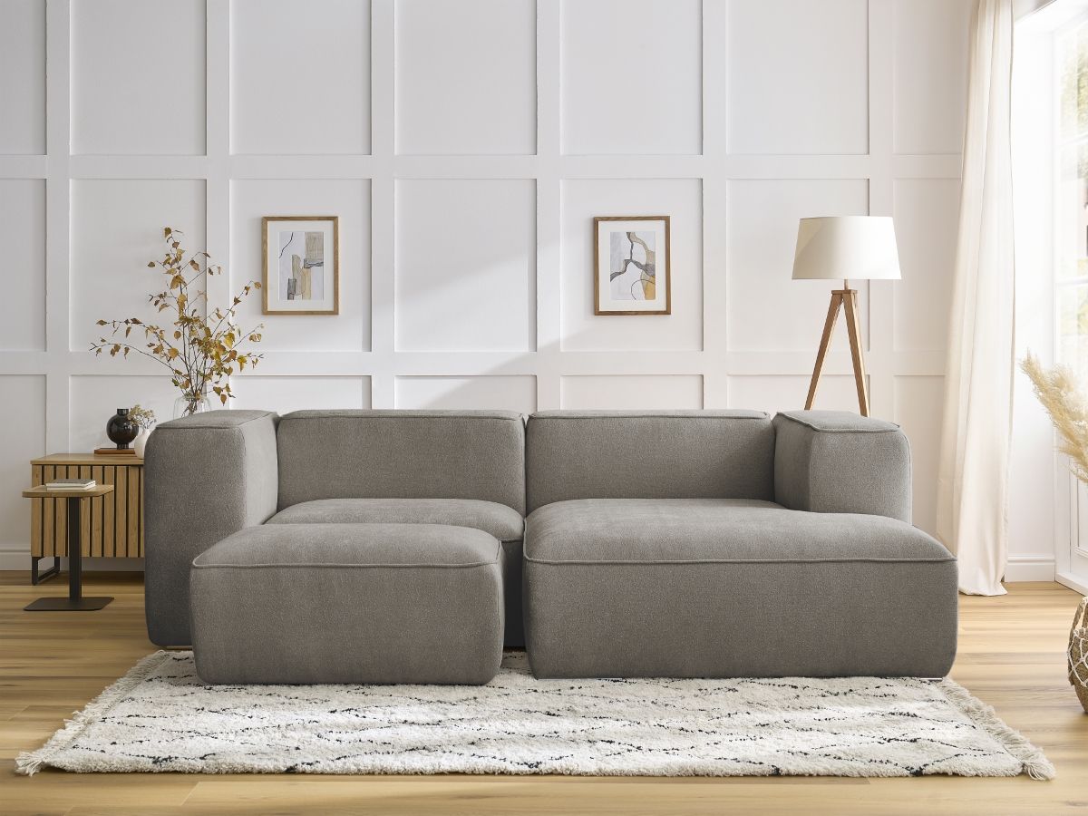 Bobochic Zephyr Ecksofa mit Pouf 260 × 165 cm Strukturstoff Taupe Ecke rechts