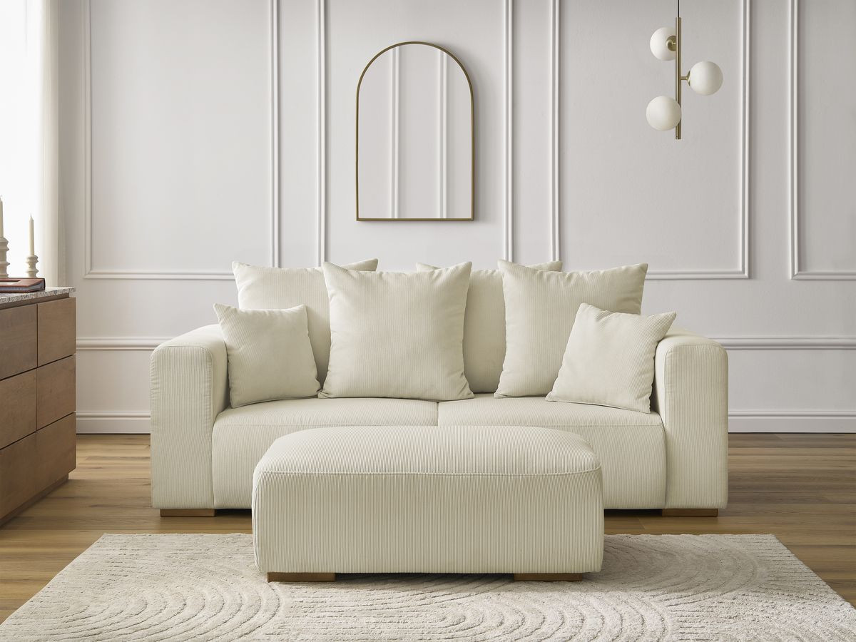 Bobochic Sidonie Sofa 3-Sitzer mit Pouf Cordsamt Beige