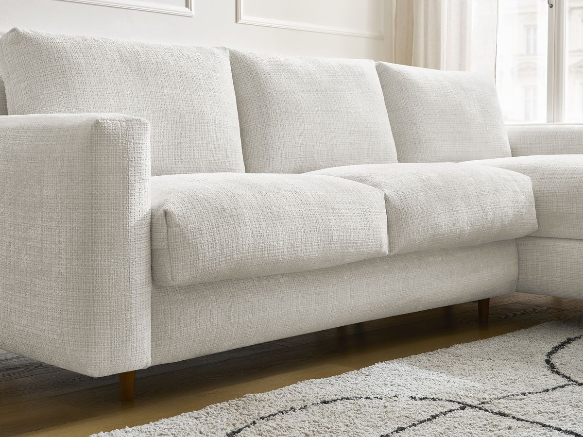 Bobochic Cocoone Ecksofa mit Schlaffunktion und Bettkasten Strukturstoff Weiß, Liegefläche 160 × 200 cm