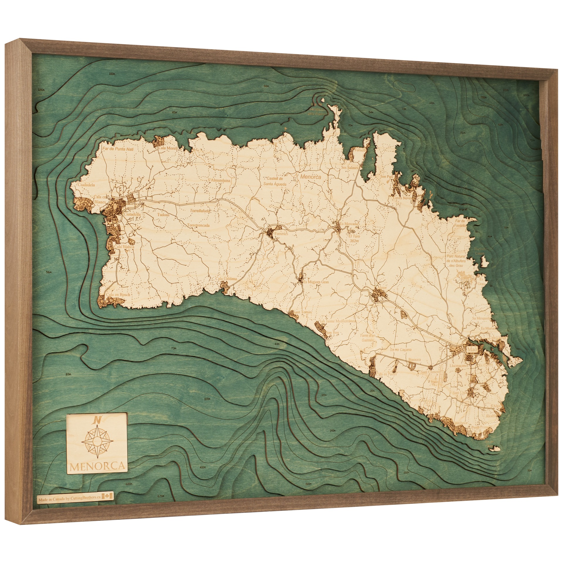 Cutting Brothers 3D Holz-Wandkarte Menorca 81x61 cm