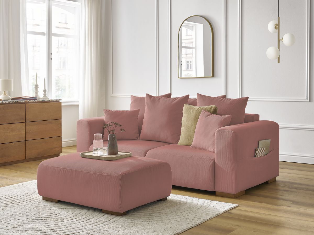 Bobochic Sidonie Sofa 3-Sitzer mit Pouf Cordsamt Rosa