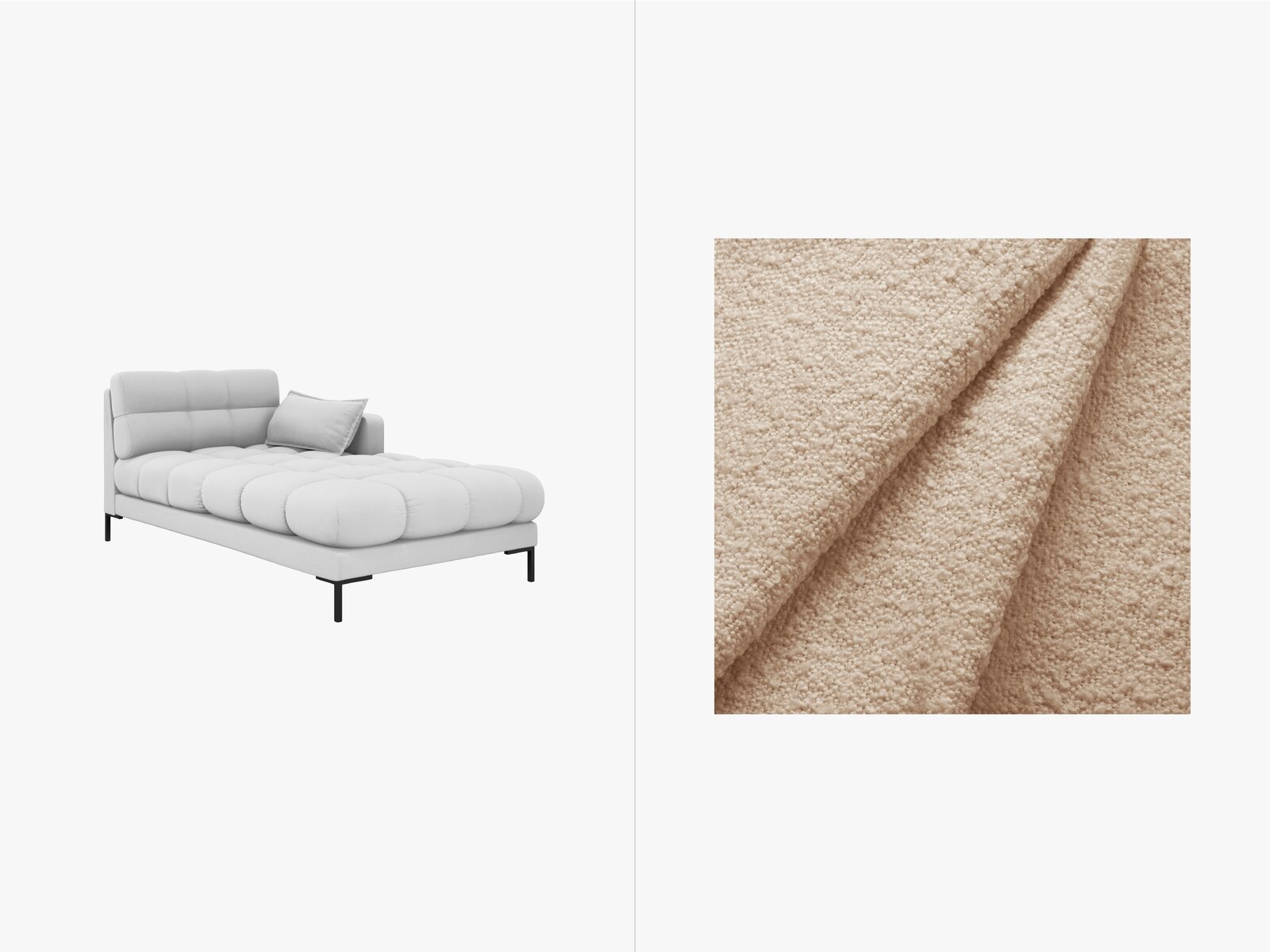 Micadoni Recamiere Mamaia 1-Sitzer Rechts Boucle Baloo Beige schwarze Beine