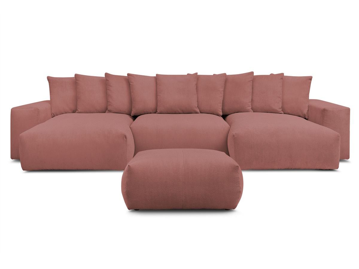 Bobochic Voltaire Wohnlandschaft mit Pouf 420 × 174 cm, Liegefläche 135 × 345 cm Cordsamt Rosa
