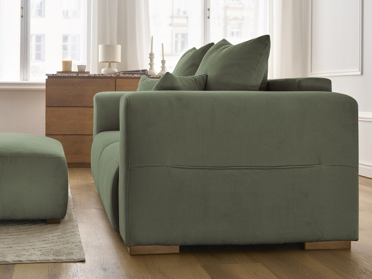 Bobochic Sidonie Sofa 3-Sitzer mit Pouf Cordsamt Grün