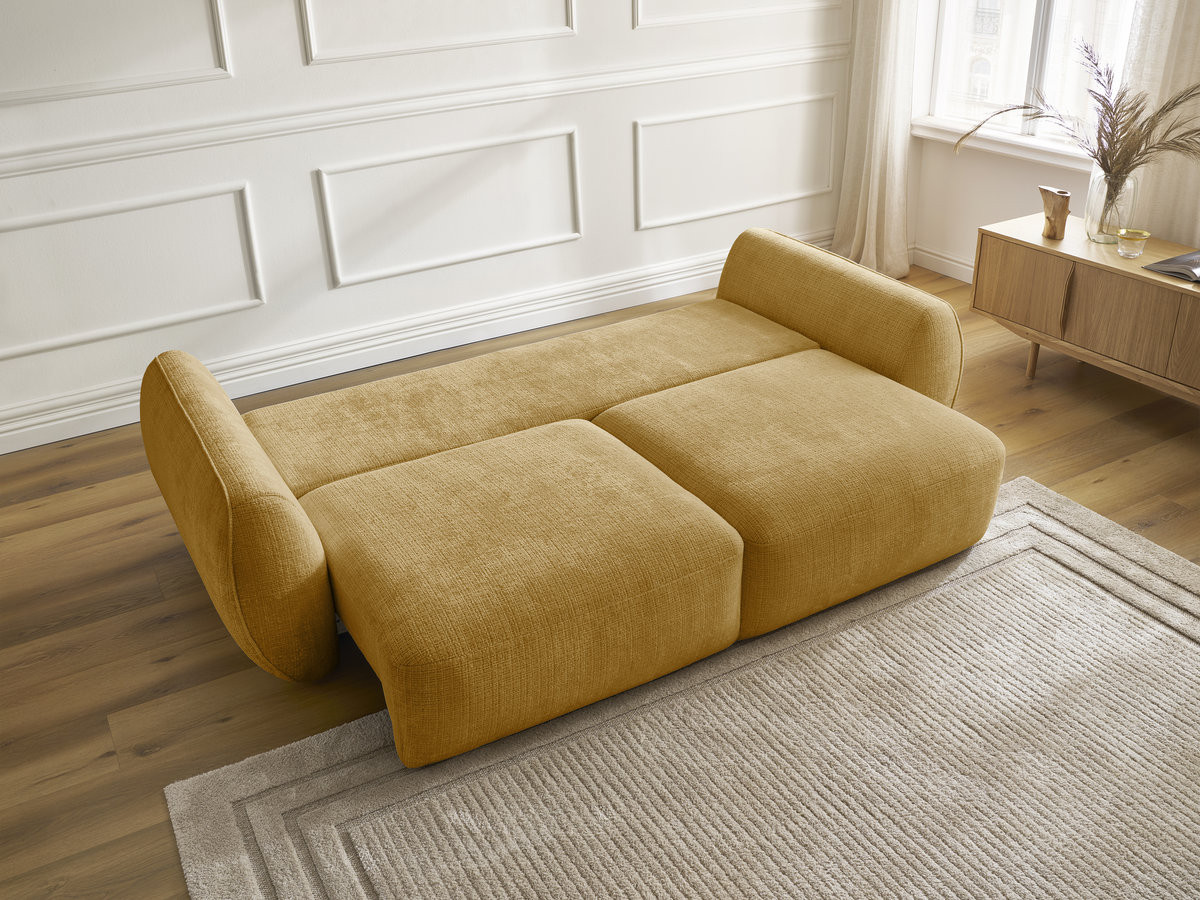 Bobochic Denise Schlafsofa 3-Sitzer mit Bettkasten Strukturstoff Gelb