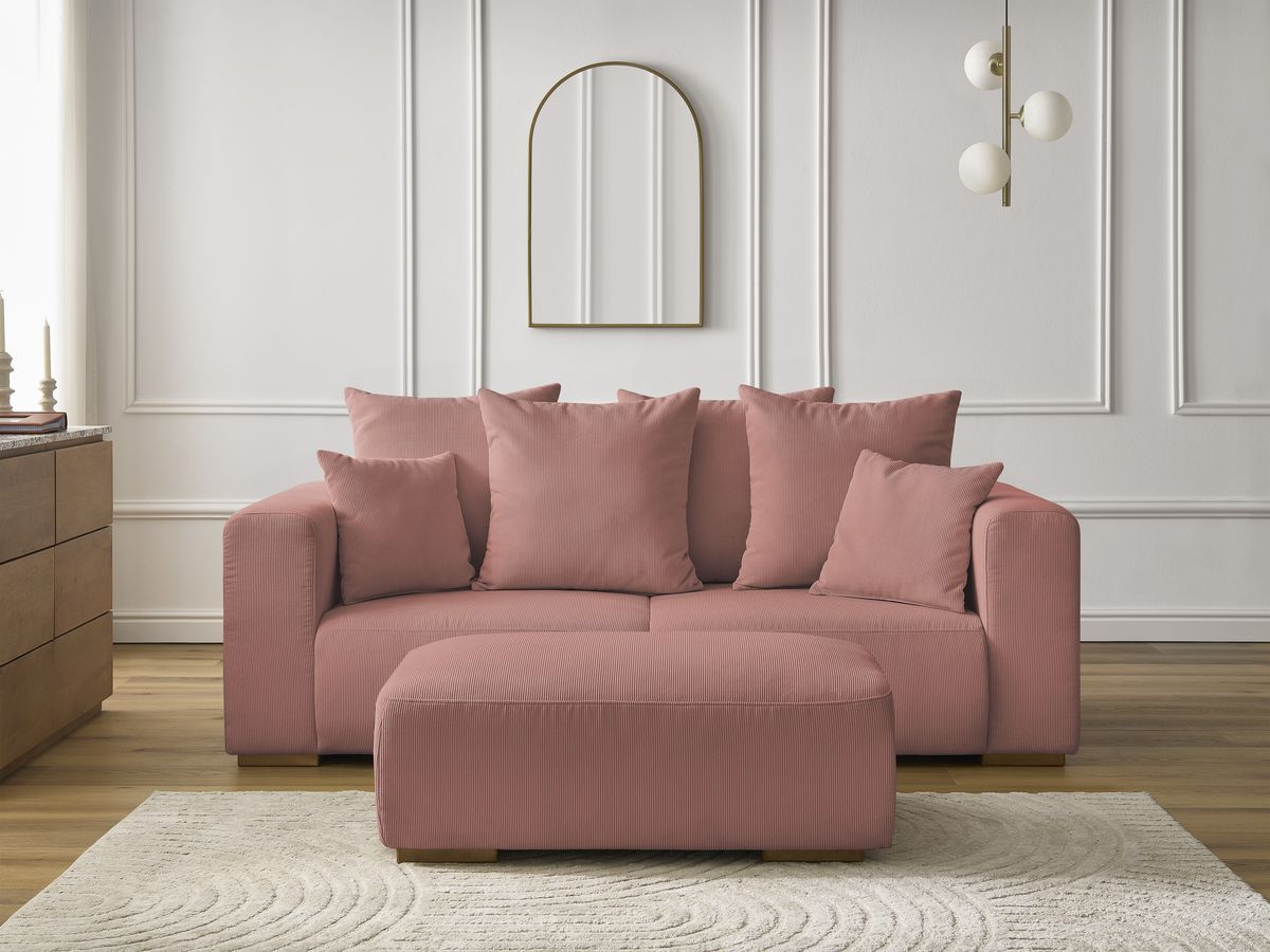Bobochic Sidonie Sofa 3-Sitzer mit Pouf Cordsamt Rosa