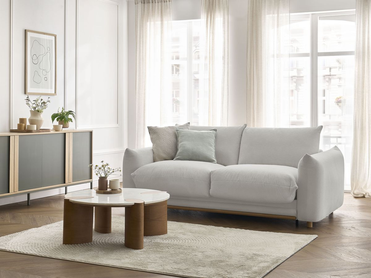 Bobochic Ernest Schlafsofa 3-Sitzer, Liegefläche 190 × 140 / 160 cm Stoff Hellgrau, Liegefläche 160 × 190 cm