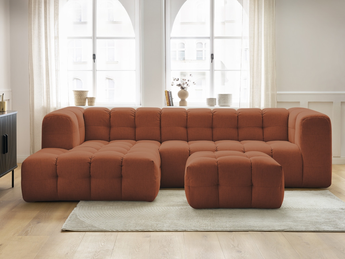 Bobochic Cloud Ecksofa mit Pouf 288 × 184 cm Stoff Orange Ecke links