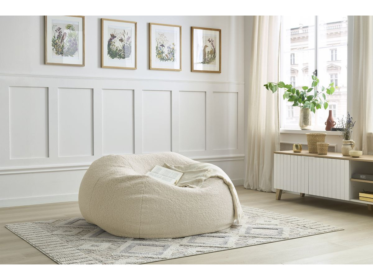 Bobochic Meribel Pouf Bouclé-Stoff Beige