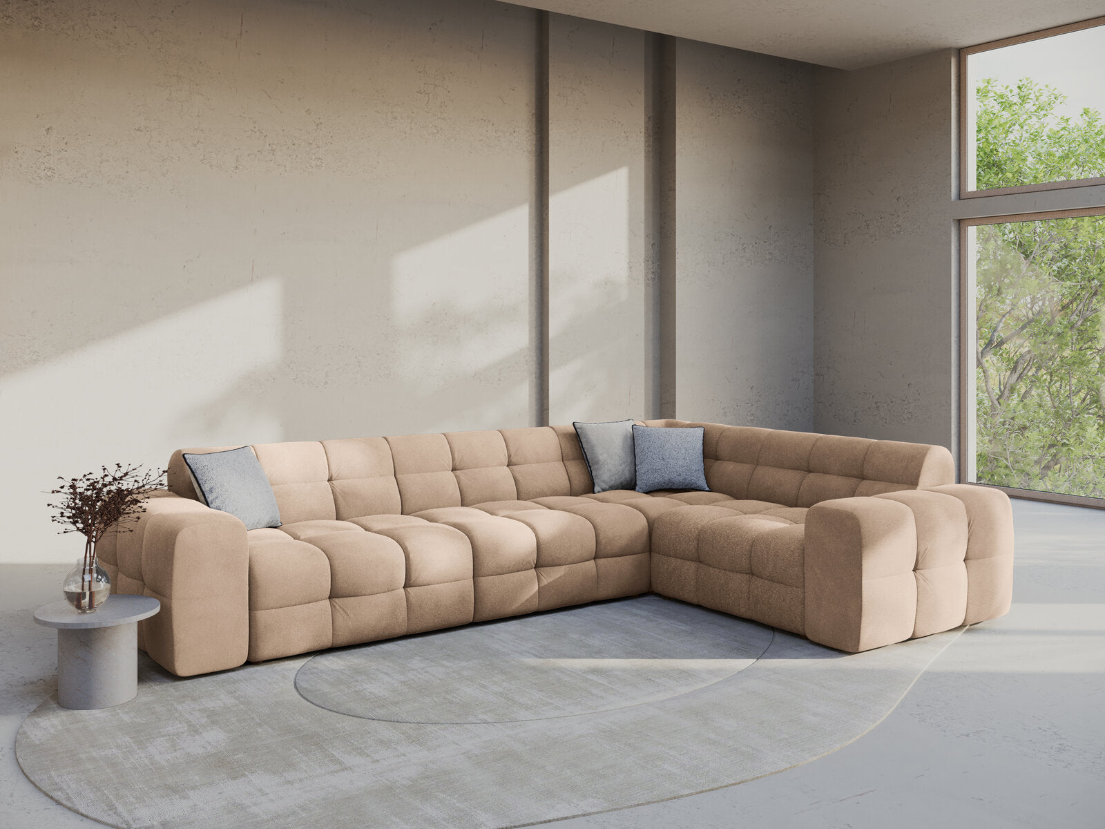 Micadoni Ecksofa Kendal 6-Sitzer Rechts Samt Mandel Beige
