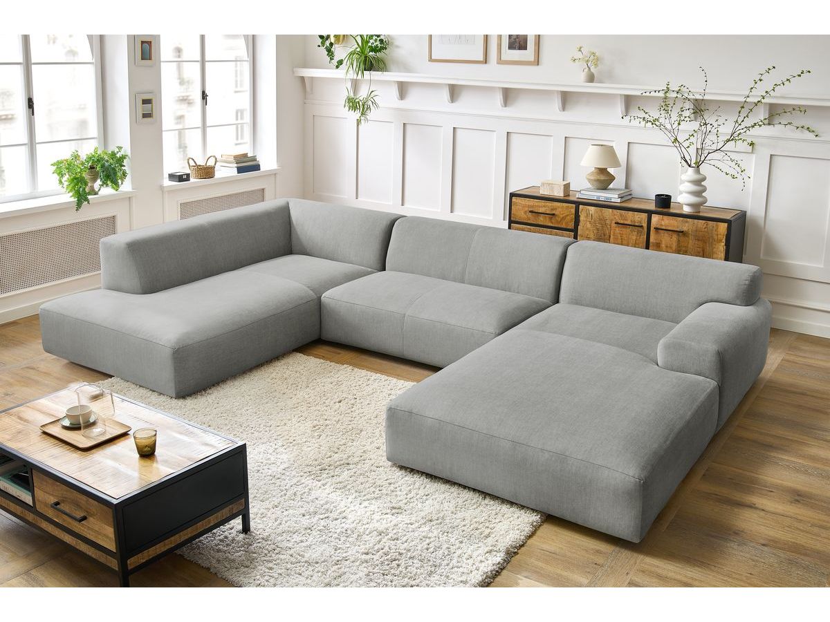 Bobochic Lavena Wohnlandschaft 359 × 220 cm Samt Hellgrau Ecke rechts