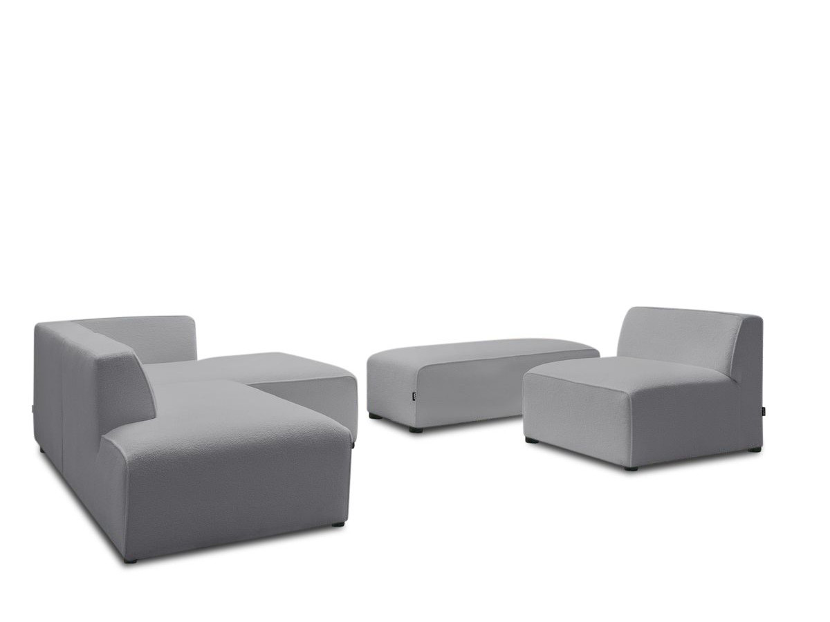 Bobochic Megeve Ecksofa mit Pouf Bouclé-Stoff Hellgrau Ecke rechts