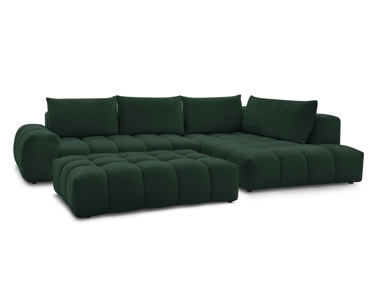 Bobochic Everest Ecksofa mit Schlaffunktion und Pouf, 4 Kissen Strukturstoff Grün Ecke rechts