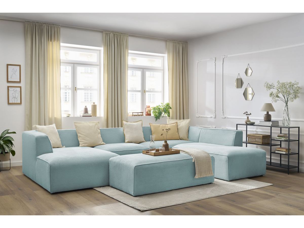 Bobochic Megeve Wohnlandschaft mit Pouf Cordsamt Hellblau Ecke links