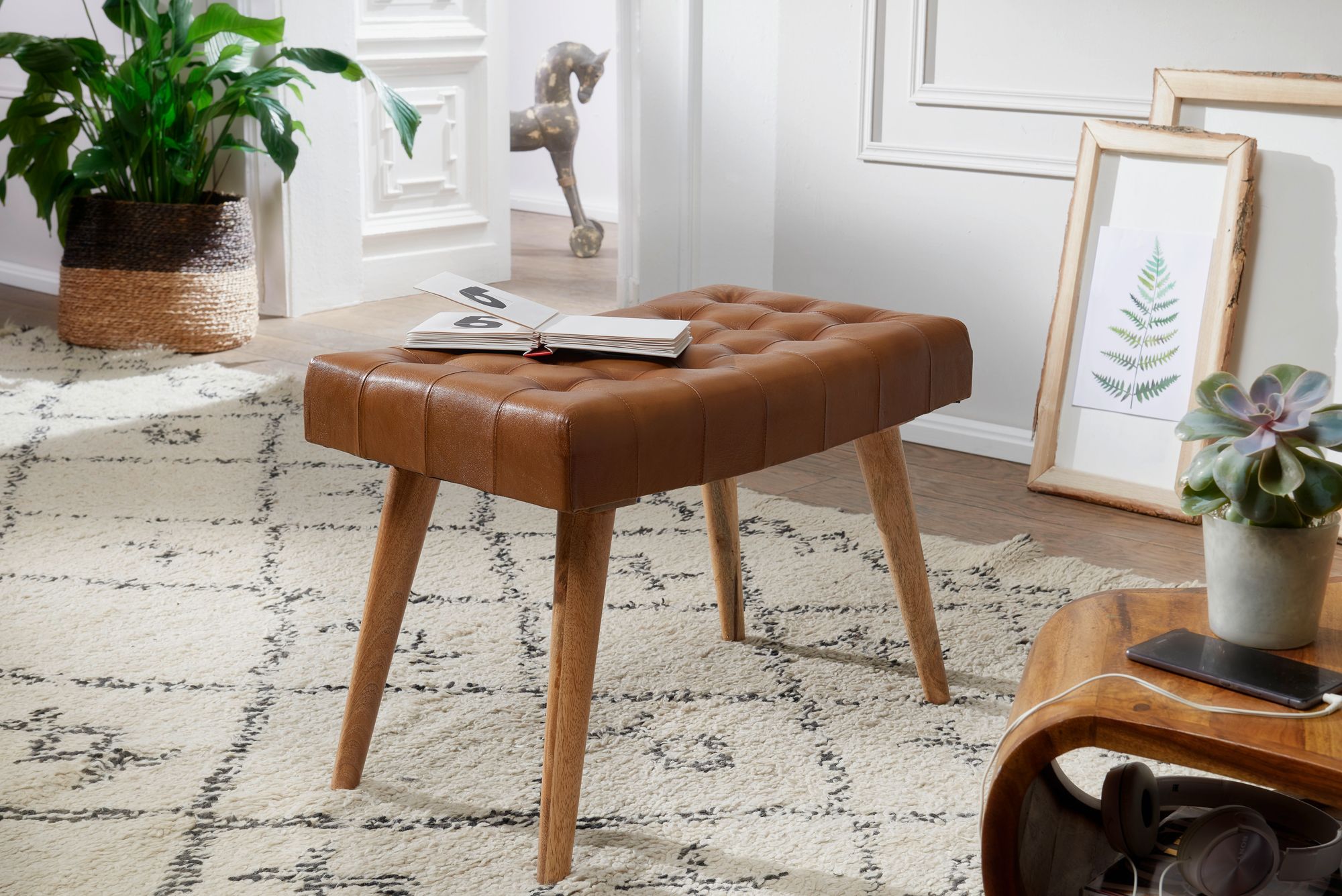 Sitzhocker Silkeborg Echtleder Braun 67 × 39 × 47 cm