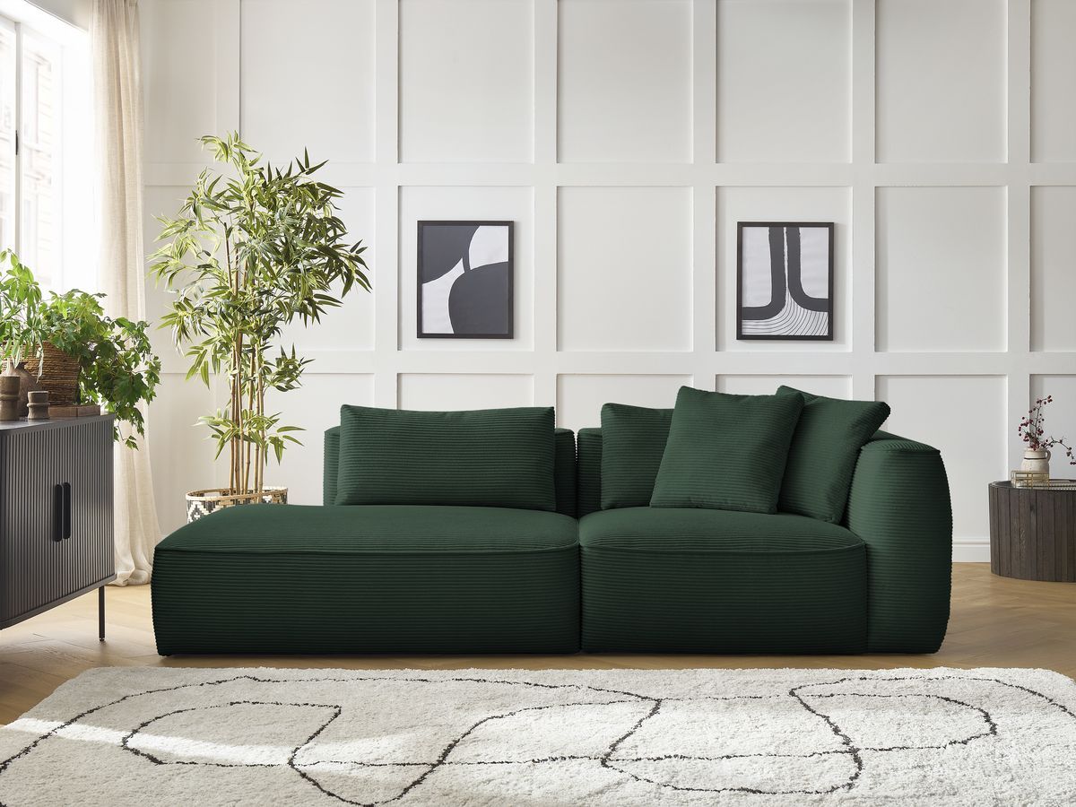 Bobochic Leopold Sofa 3-Sitzer Cordsamt Dunkelgrün Armlehne rechts