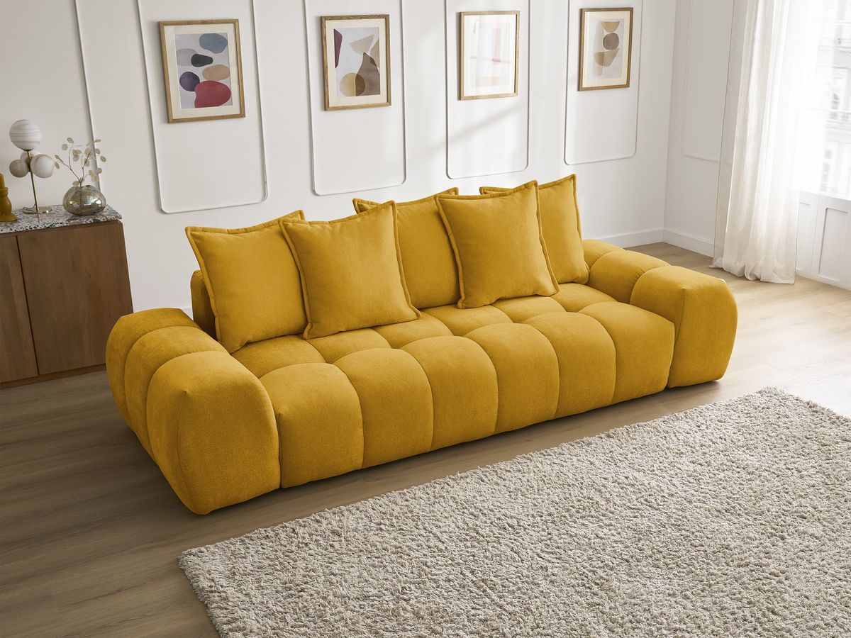 Bobochic Everest Sofa 3-Sitzer, 5 Kissen Strukturstoff Gelb