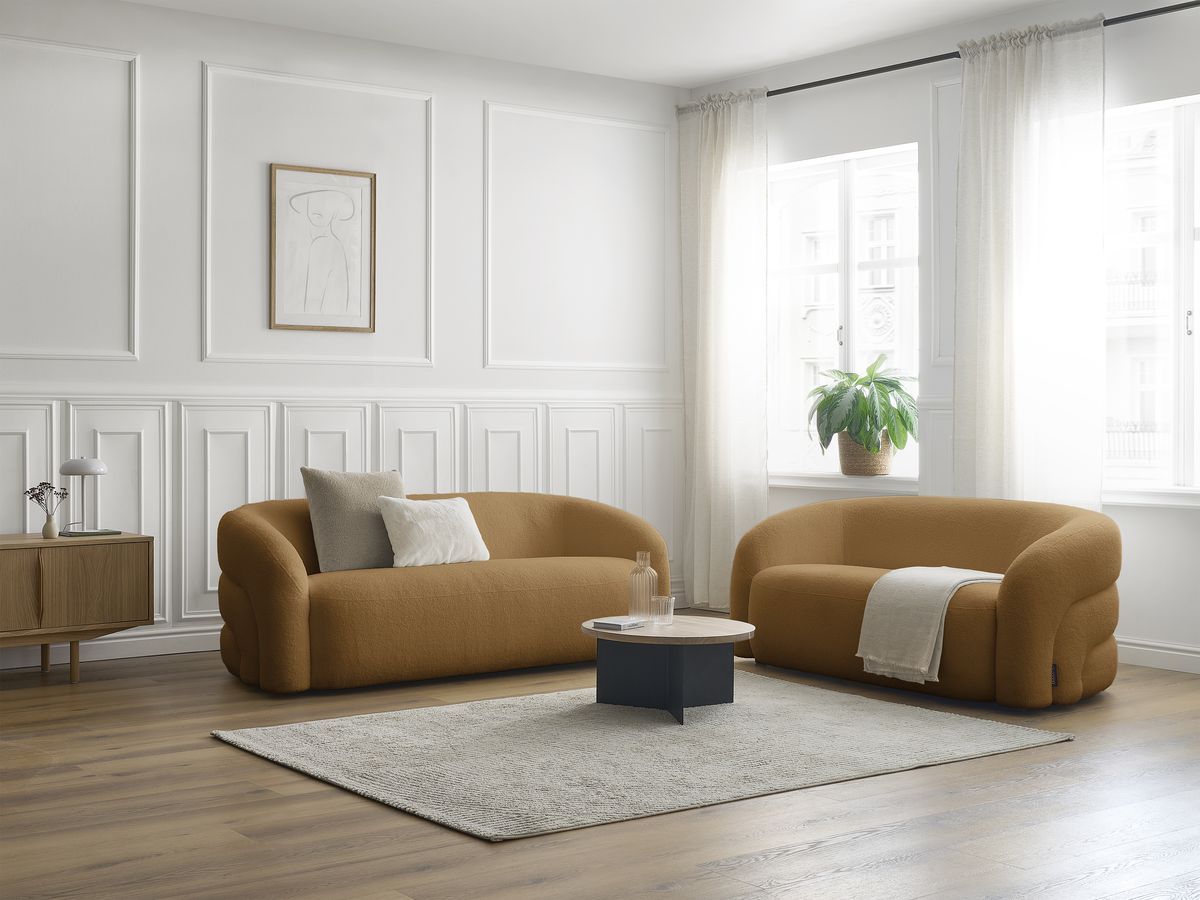 Bobochic Elina Sofa 5-Sitzer Bouclé-Stoff Gelb