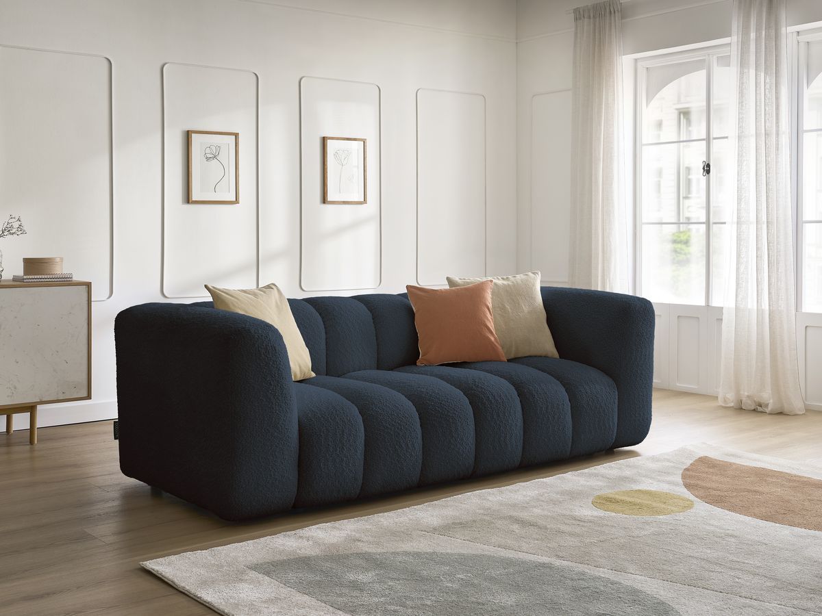 Bobochic Talia Sofa 3-Sitzer Bouclé-Stoff Dunkelblau