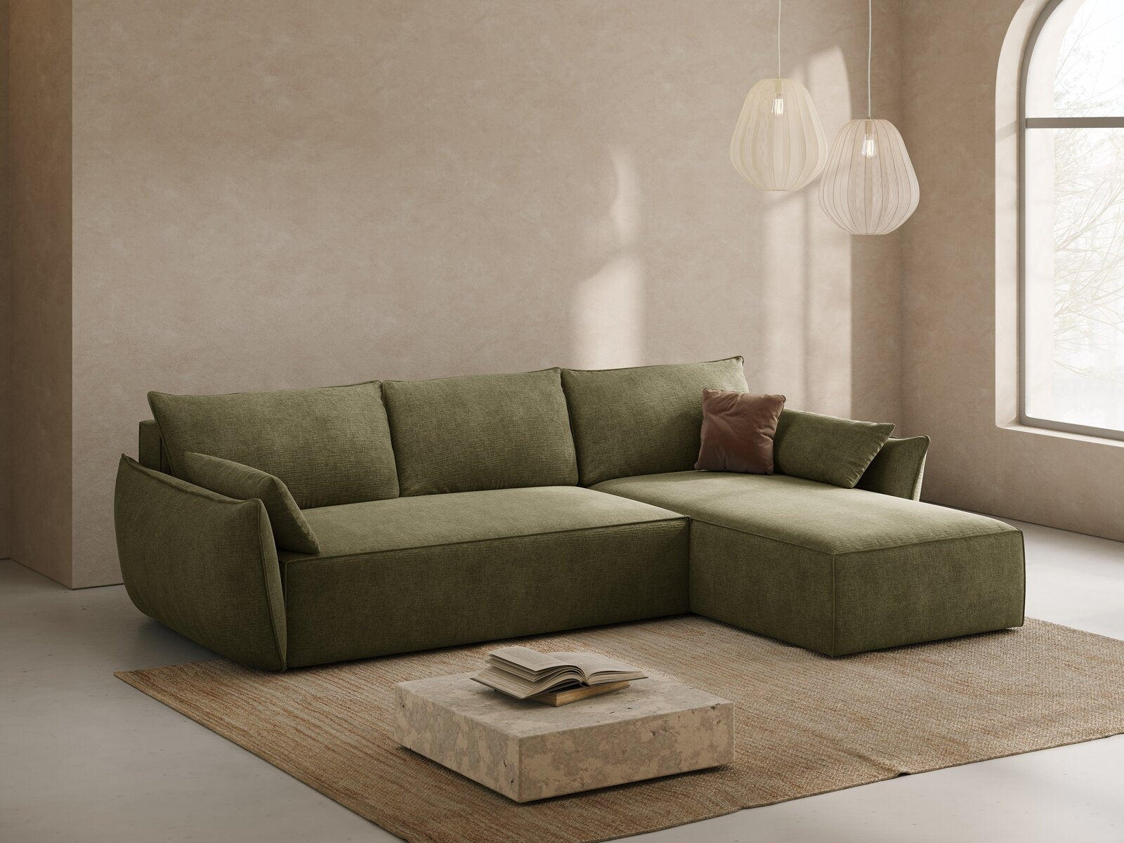 Micadoni Kaelle Ecksofa 4-Sitzer mit Schlaffunktion Rechts Chenille Over The Horizon Grün