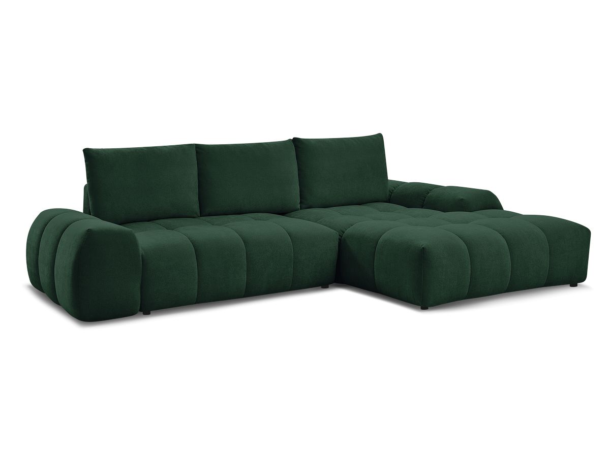 Bobochic Everest Ecksofa mit Schlaffunktion und Bettkasten 318 × 180 cm, 3 Kissen Strukturstoff Grün Ecke rechts