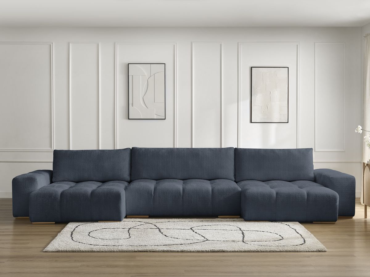 Bobochic Anakin Wohnlandschaft, Liegefläche 137 × 382 cm, 3 Kissen Strukturstoff Dunkelblau