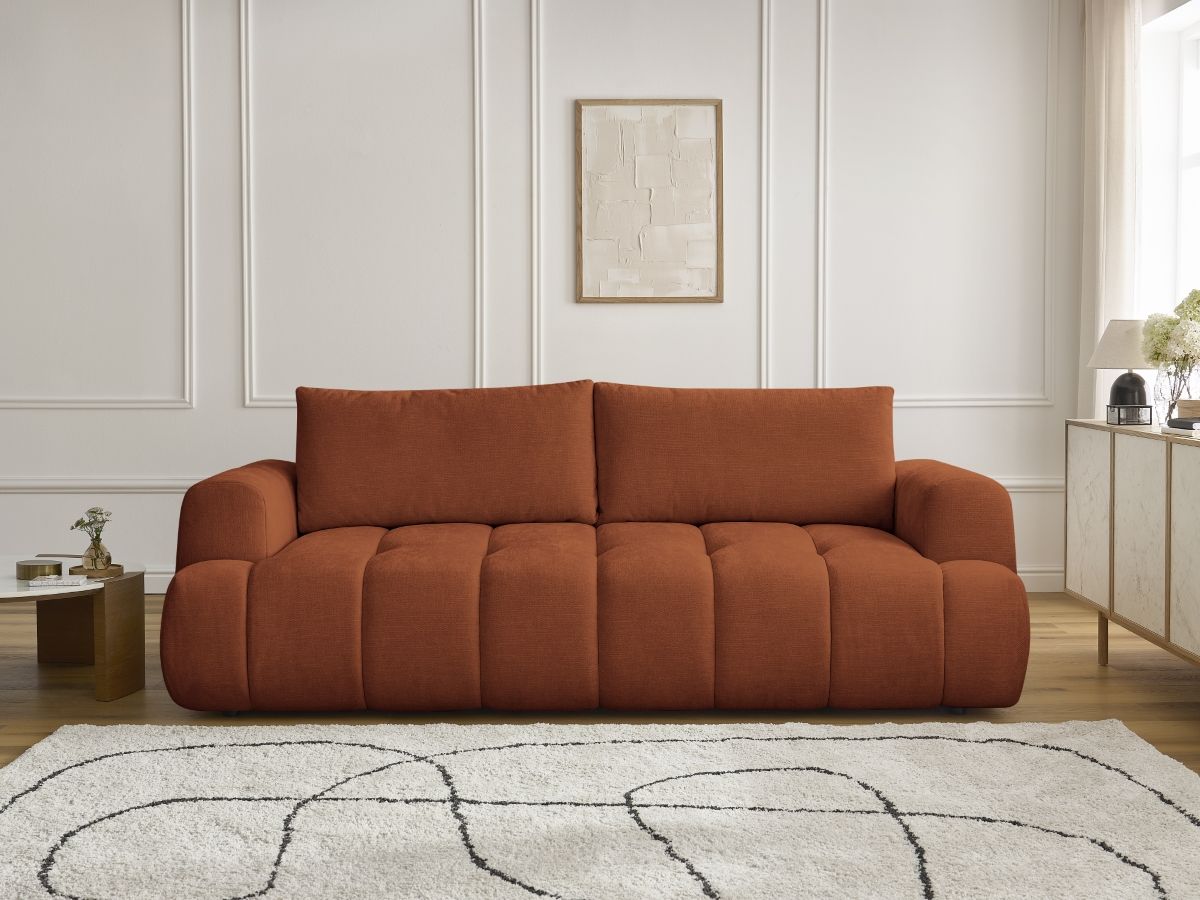 Bobochic Fuji Schlafsofa 3-Sitzer mit Bettkasten Stoff Orange